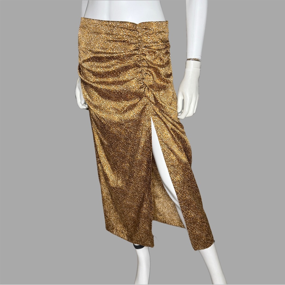 Zara Leopard Print Ruched Midi Skirt‎ With Slit